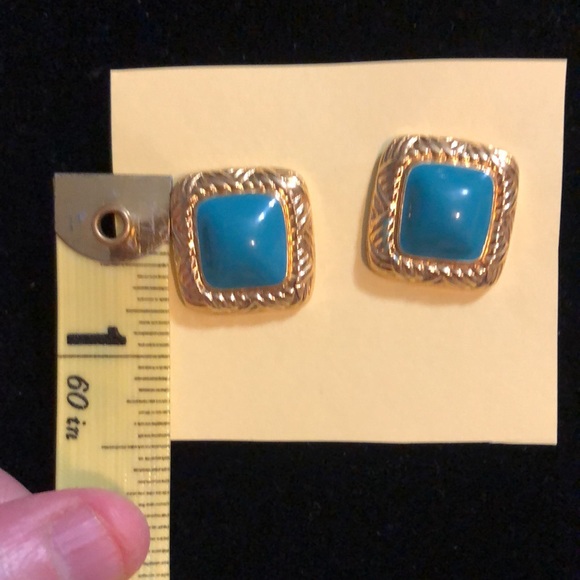 Blue Gold Tone Earrings - Picture 4 of 4